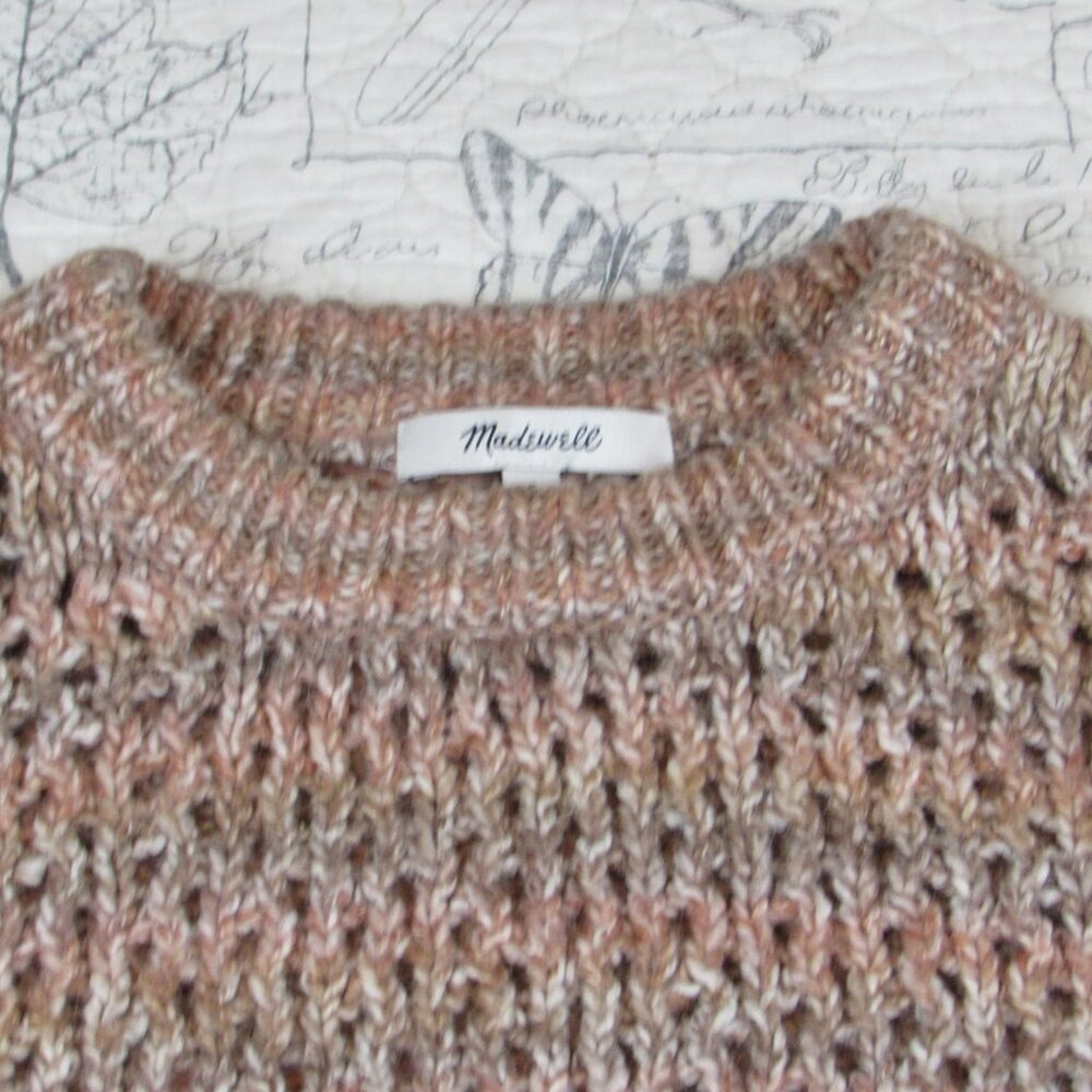 euc Madewell Space Dyed Open Knit Sweater Ginger Crewneck Relaxed Cozy Wool S - Picture 10 of 11